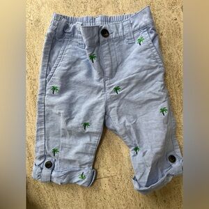 Janie and Jack Linen Pants with Palm Tree Embroidery